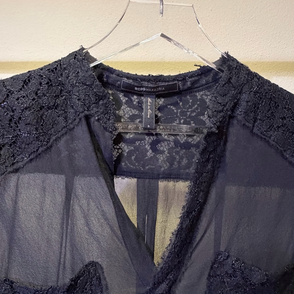 BCBGMaxAzria Black Lace Detail Sheer Blouse - Picture 4 of 7